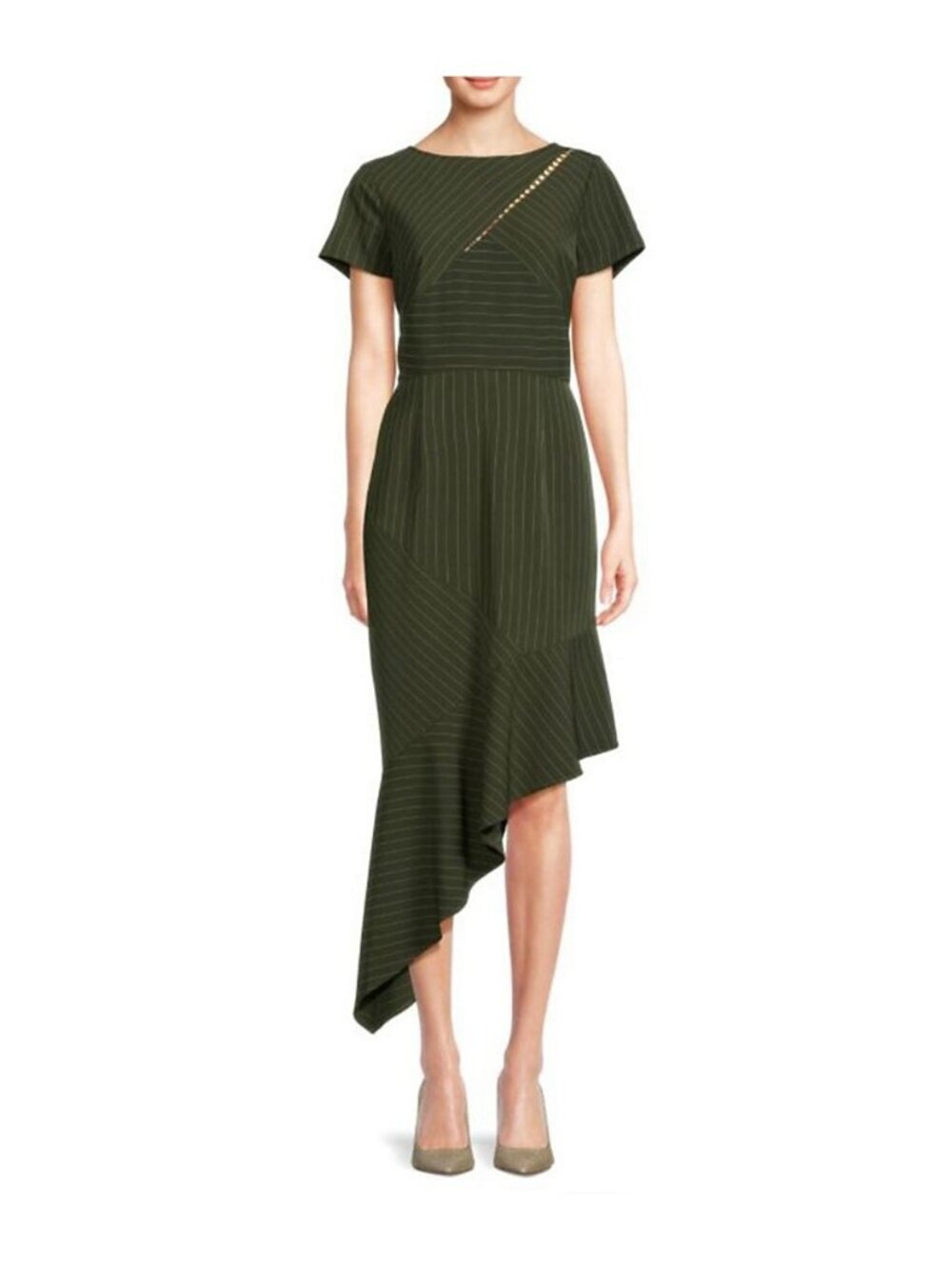 NWT Focus By Shani Asymmetrical Striped Dress in Green Size 16